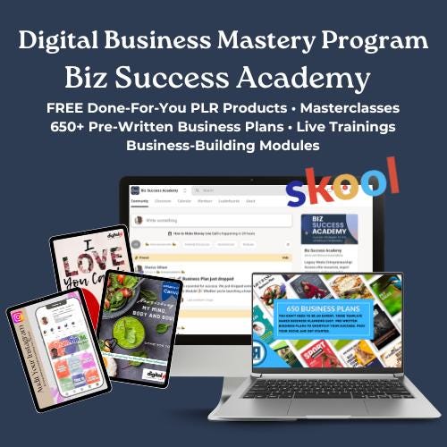 Digital Marketing Course and Community, BSA Biz Success Academy, MRR/PLR Products, Content for Men, 600 Business Plans + more