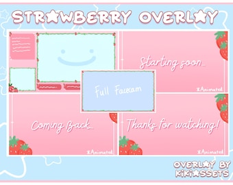 Strawberry Themed Stream Overlay, Animated Overlay, Cute Stream Overlay, Overlay for Streamers, YouTube, Twitch, Pastel