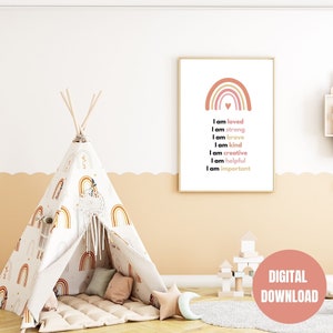 I Am Loved Positive Affirmation Printable Wall Art | Rainbow Printable Kid Child Nursery Playroom Gift