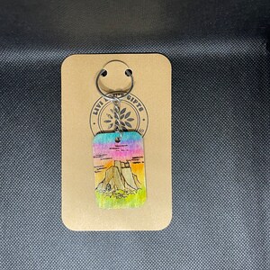 Handmade Watercolor Landscape Wood Keychain