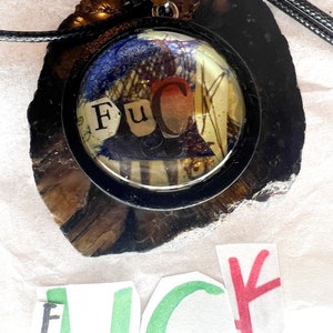 Bad Word Doodle artístico Foda-se Vidro Cabochão colagem pingente colar Fita washi reciclada metais mistos Boho a palavra f, palavrões