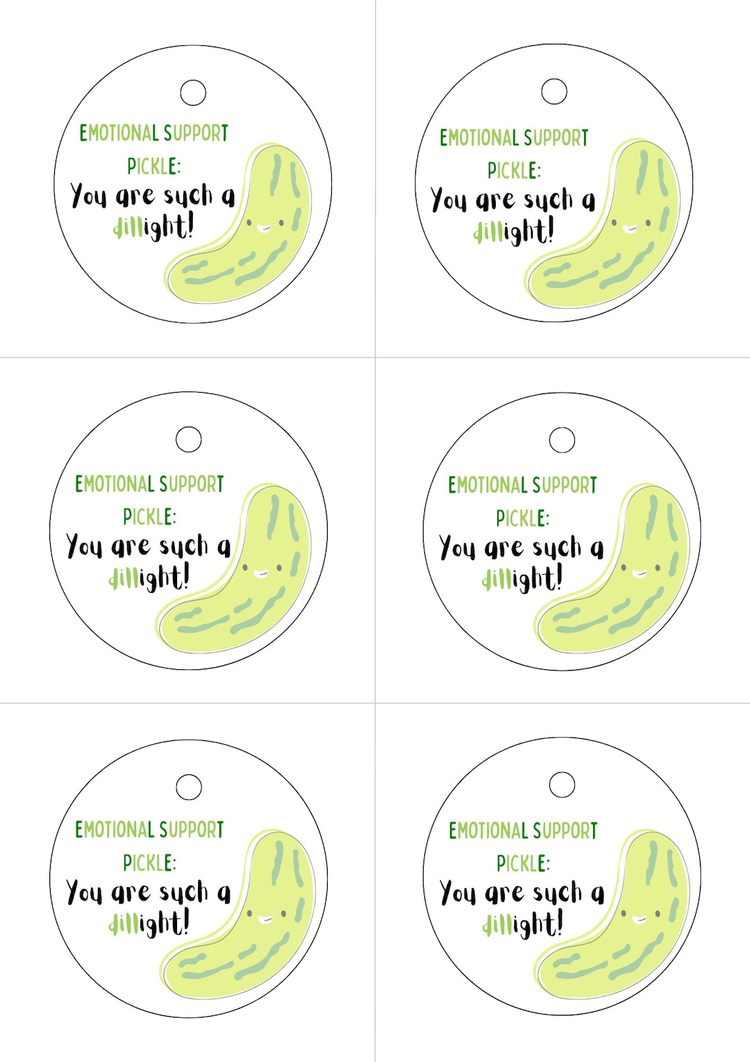 Printable Emotional Support Pickle Gift Tags, Pickle Gift Tags, Pickle
