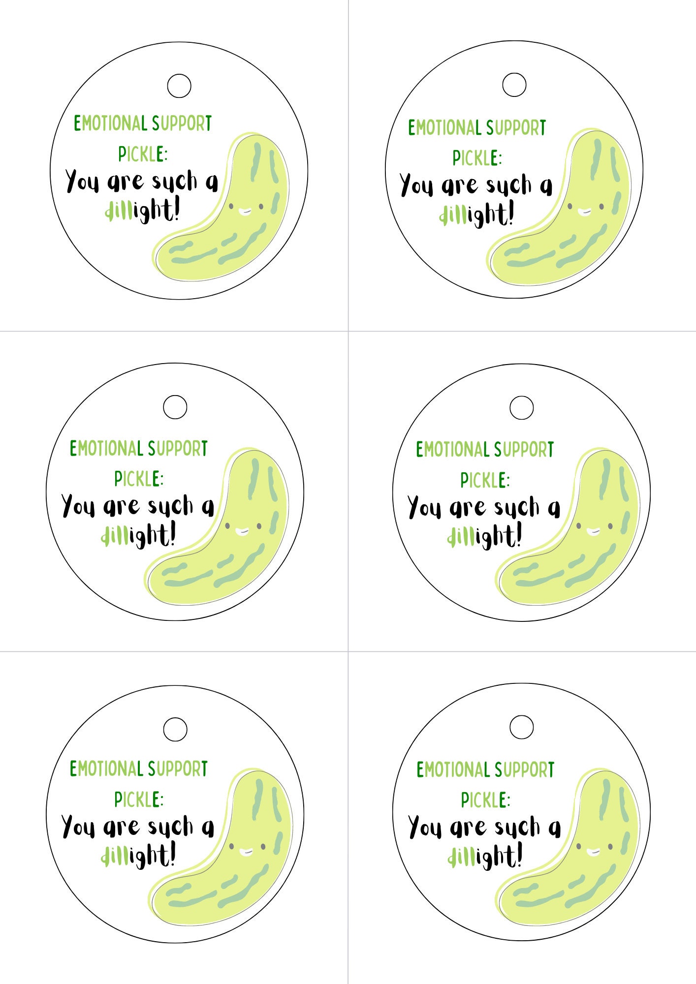 Emotional Support Pickle 4-Up 5.5x4.25 Printable Note Cards