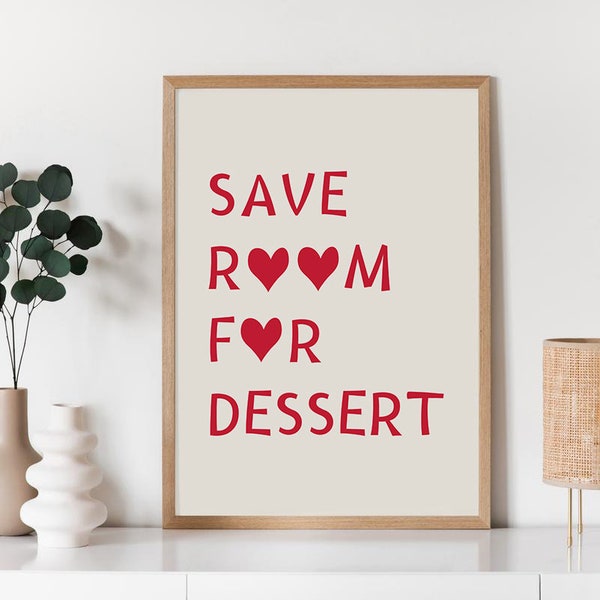 Save Room for Dessert Print Aesthetic Kitchen Decor Cute Food Art Kitchen Wall Art Minimalist Heart Poster Digital Download Print SET of 3