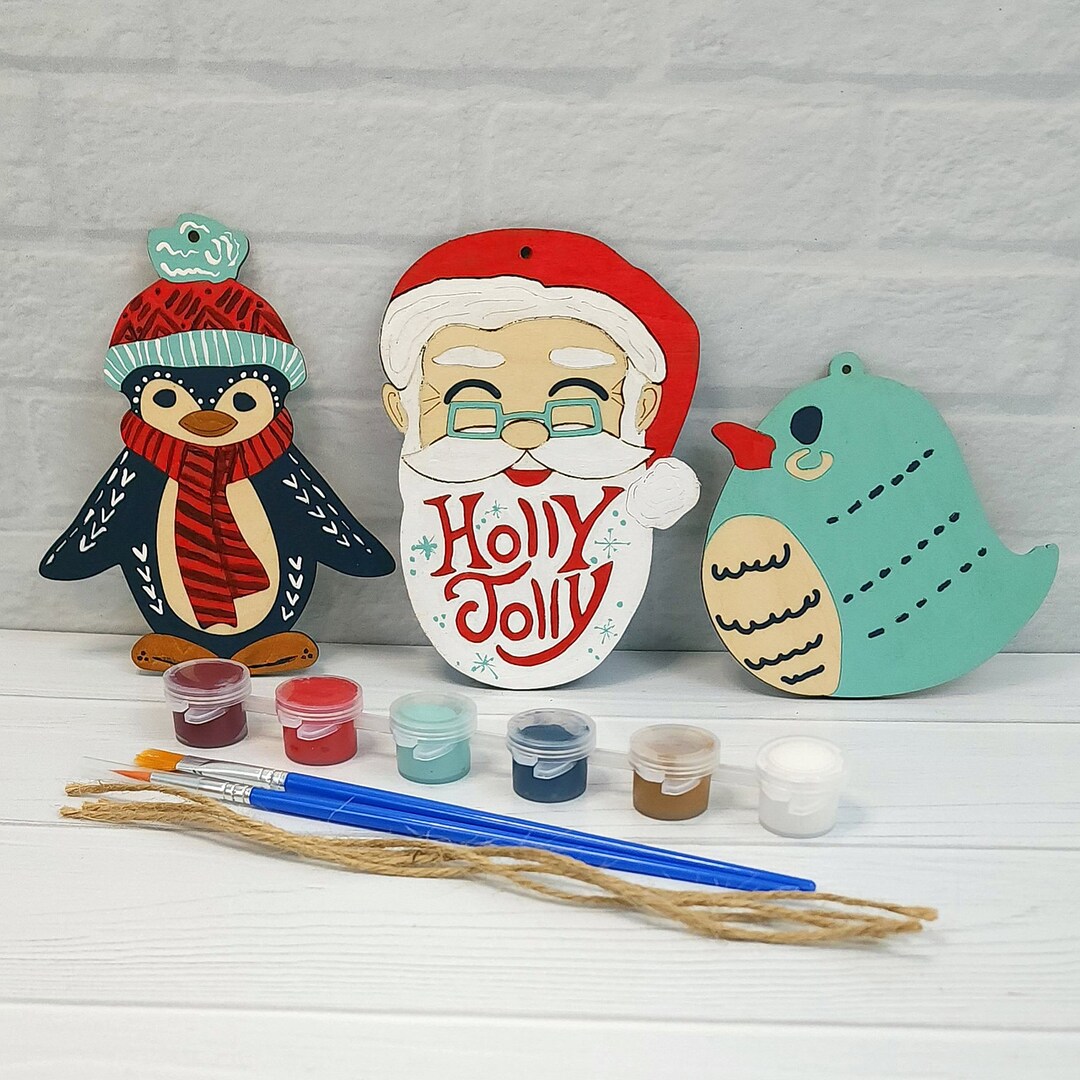 DIY Christmas Ornament Paint Kit Wooden Ornament Paint Kit Etsy