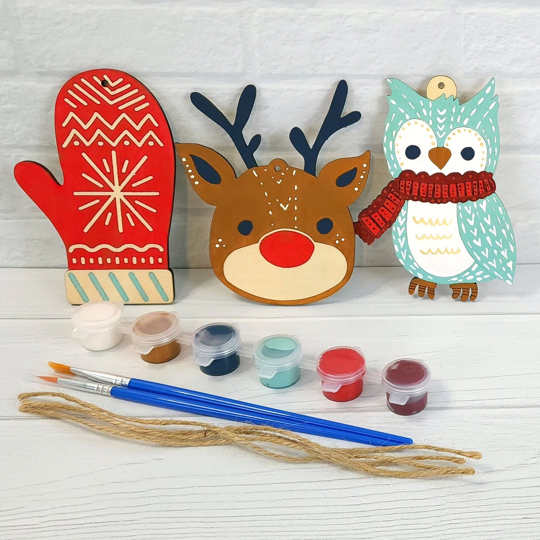 DIY Christmas Ornament Paint Kit Wooden Ornament Paint Kit Etsy