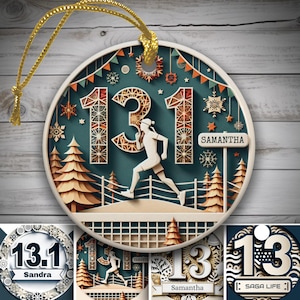 Custom 13.1 Marathon Ornament, Personalized Runner Christmas Keepsake, Unique Marathon Finisher Gift, Running Ornament Gift Idea