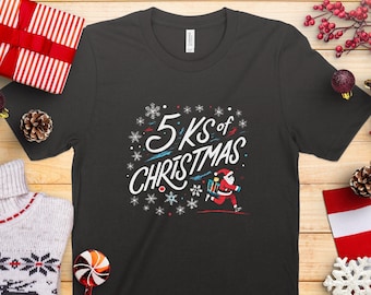 5k of Christmas Running Shirt, Santa Xmas Run Race Stick Figure Graphic Tee for Women Runners Holiday Sweater T-Shirt