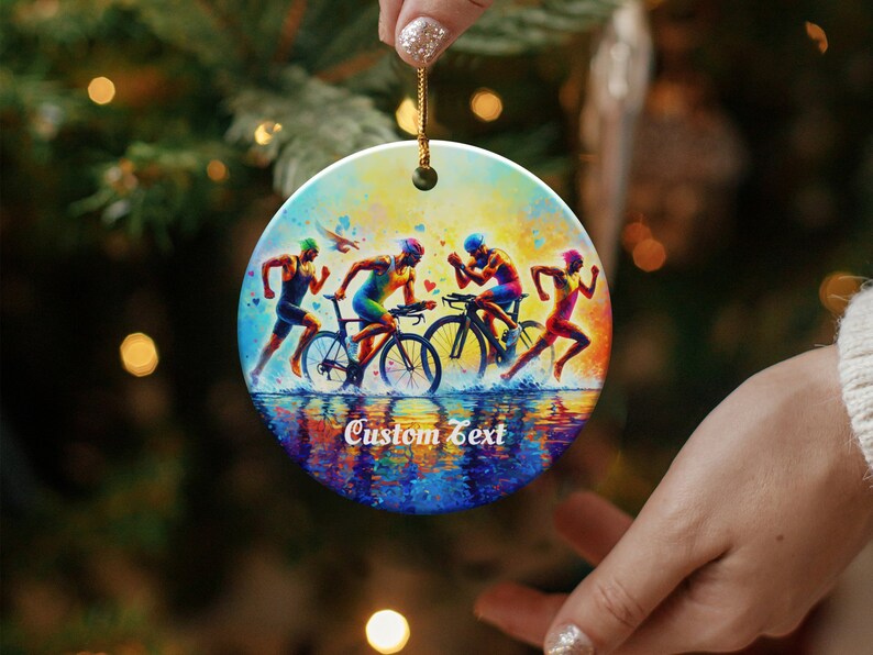 Triathlon Ornament, Swim Bike Run Decor, Triathlete Gift, Endurance Sports Keepsake, Vibrant