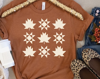 Fall Quilt T-Shirt for Quilter, Maple Leaf Quilt Block Shirt, Fall Gifts for Quilter, Quilt Retreat Shirt,Fall Quilter Gifts for Mom Grandma