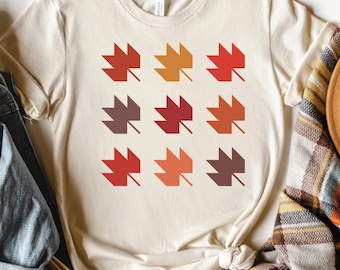 Autumn Quilt Block T-Shirt, Maple Leaf Quilt Block Shirt, Fall Gifts for Quilter, Quilt Retreat T-Shirt, Fall Sewing Tee and Gifts