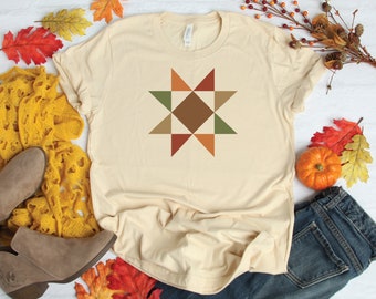 Evening Star Quilt Shirt, Autumn Colors Quilt Shirt, Quilting T-Shirt, Quilt Lover Gifts, Quilt Block Tee, Cottagecore Shirt, Sewing Gifts
