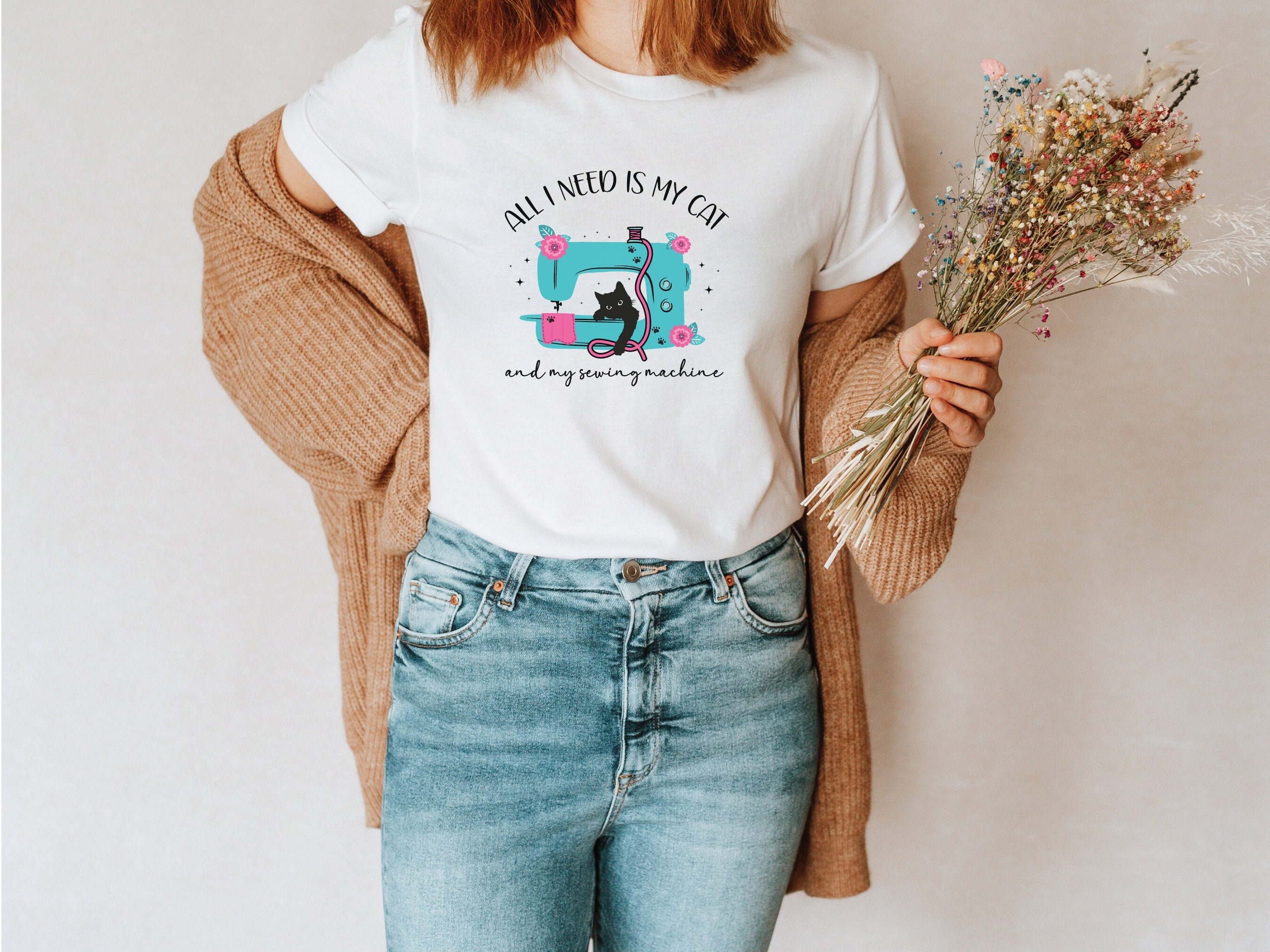 All I Need Is My Cat & My Sewing Machine T-Shirt, Cat Lover Quilt Shirt, Sewing Sweatshirt, Funny Quilt Shirt, Quilting and Sewing Gifts