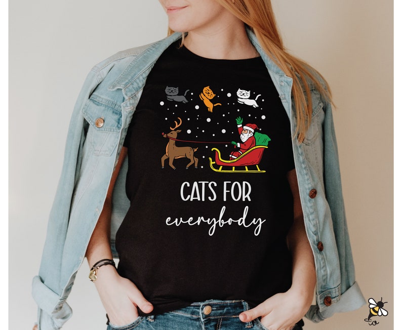 Cats for Everyone Christmas Shirt, Cute Flying Xmas Cats, Santa With