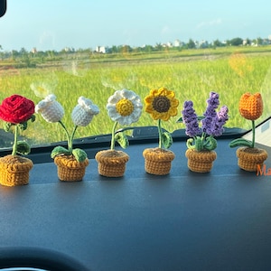 Crochet Potted Flower-Table/ Car Decoration- Rose, Lily, Daisy, Sunflower, Lavender, Lily of the valley, Tulip, Gift for any anniversary