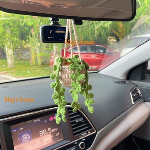 Cactus Potted Plant Car Mirror  Hanging, Handmade Knitted Rear View Mirror Accessories, Car Plant Hanging, Crochet Car Mirror Hanging