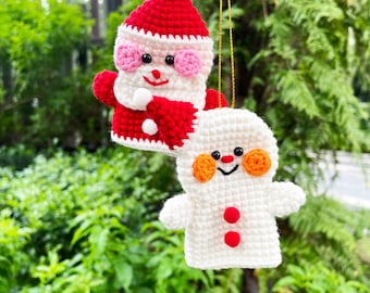 Handmade Crochet Santa/ Snowman/ Christmas Tree Ornament, Cute Christmas Tree Decor, Amigurumi Santa Claus Hanging, Snowman Tree Hanging