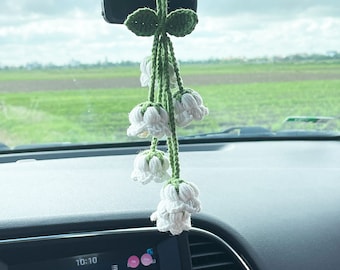 Baby Lily of the Valley Mirror Hanging Car Accessories, car crochet flower, car mirror hanging, car charms, crochet hanging plant, car decor