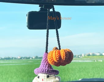 Crochet Ghost & Pumpkin Car Hanging: Halloween Mirror Charms