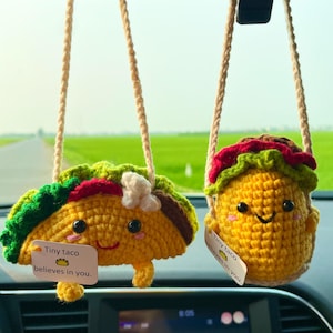 Cute Crochet Taco Car Charm, Personalized Crochet Taco Gift, Cute Taco Amigurumi Swing Hanging, Rearview Mirror Decor, Small Gift