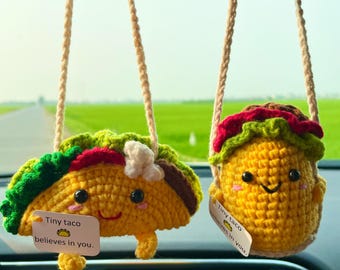 Cute Crochet Taco Car Charm, Personalized Crochet Taco Gift, Cute Taco Amigurumi Swing Hanging, Rearview Mirror Decor, Small Gift