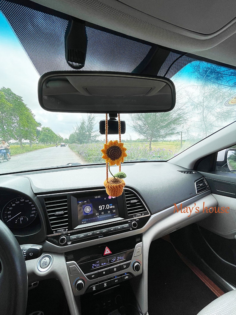 Cute Crochet Sunflower Mirror Hanging Car Accessories Car - Etsy