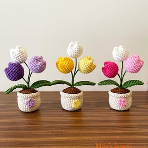 Crochet Tulip Flower Pot: Handmade Desk Decor, Birthday Gift