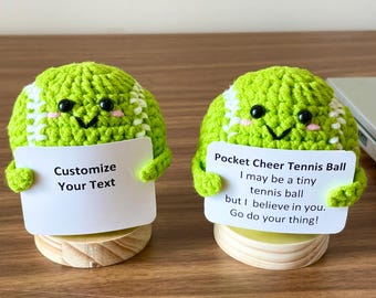 Crochet Tennis Ball Plush with Custom Sign, Personalized Tennis Gift, Tennis Ball Keychain, Cute Decor, Gift for Tennis Player, Coach, Him