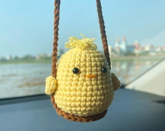 Cute Rearview Mirror Charm, Crochet Chick Car Hanging, Handmade Amigurumi Chicken Ornament, Kawaii Car Accessory, Gift for Her