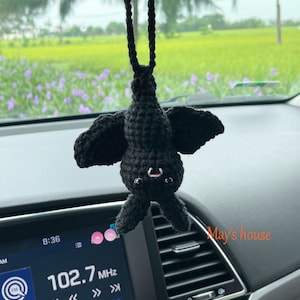 Crochet bat car hanging, Halloween car decor, crochet bat car charm