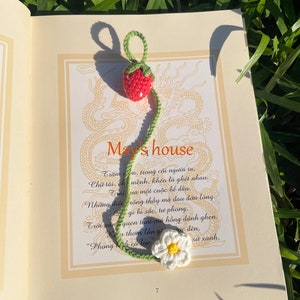 Crochet Strawberry Bookmark Set: Cotton Book Lover Gift