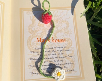 Crochet Strawberry Bookmark Set: Cotton Book Lover Gift