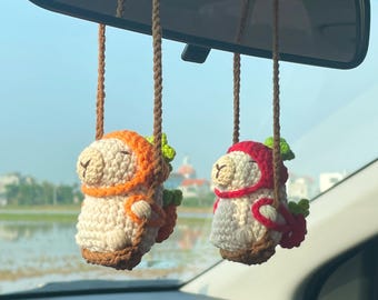 Crochet Capybara, Capybara Car Hanging,Crochet Capybara Ornaments,Cute Car Accessory, Car Decorations, Crochet Car Charm, Gift for Her