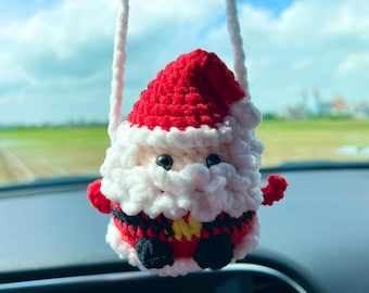 Crochet Santa Car Hanging, Christmas Car Charm, Handmade Santa Ornament, Holiday Car Decor, Santa Claus Car Accessory, Christmas Gift