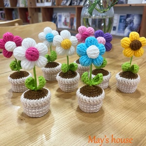 Crochet daisy, Crochet Potted Flower, Table Decoration, Home Decoration, Mini Flower Pot, Gift for teacher, Handmade flowers, crochet flower