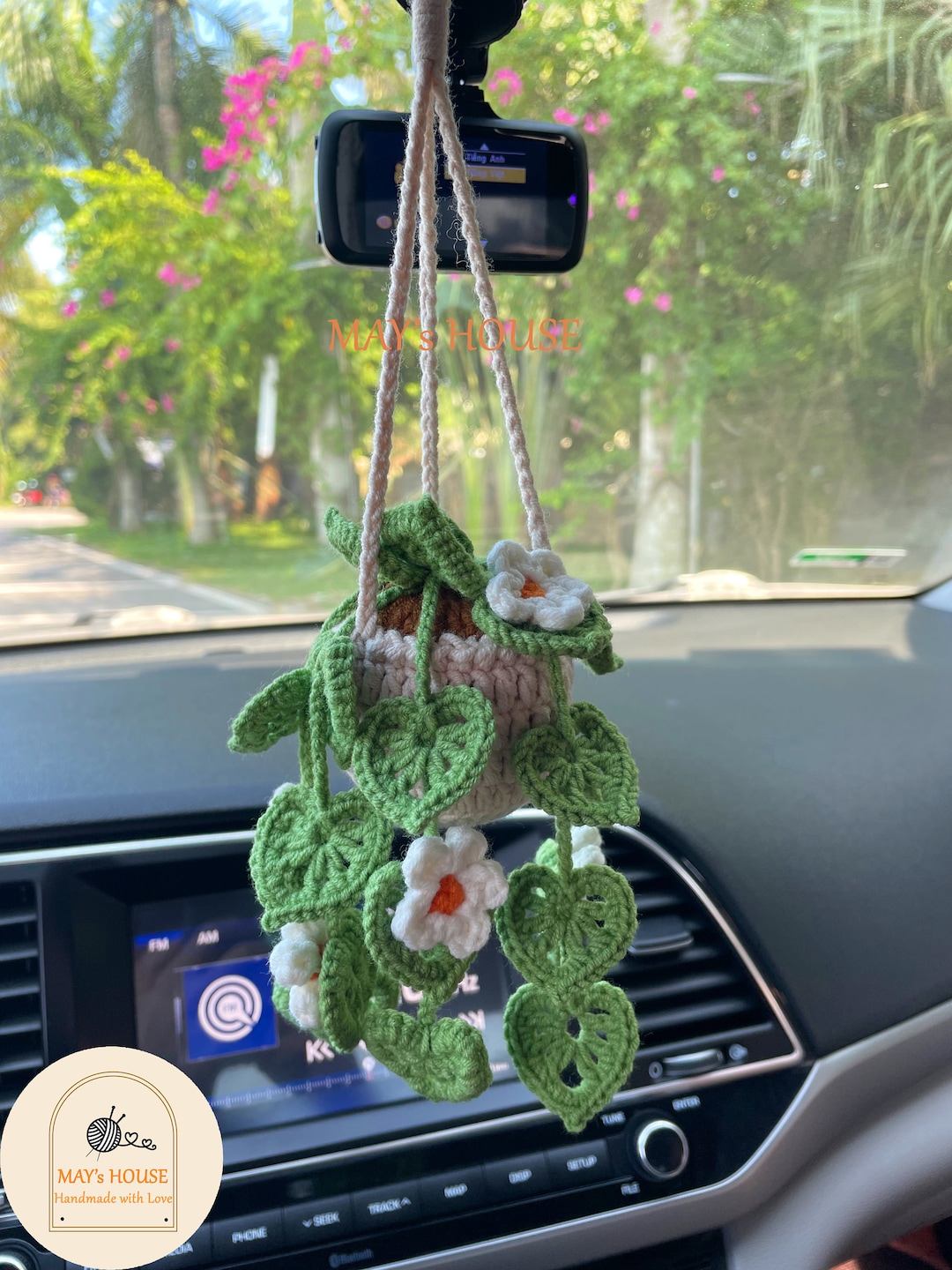 Potted Plant Car Mirror Hanging,knitted Rear View Mirror Accessories