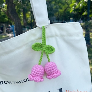 Crochet Lily of the Valley Keychain: Cotton Bag Charm
