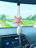 Crochet Starfish Car Hanging, Seashell Rearview Mirror Charm, Cute Beach Car Decor, Handmade Coastal Ornament, Summer Gift for Her