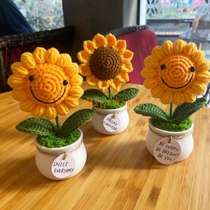 Tournesol au crochet, rosier au crochet, décoration cadeau fleurs, cadeau d'anniversaire, affirmations motivantes, rappels quotidiens positifs