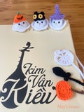 Crochet  ghost bookmark, tiny crochet ghost and pumpkin, black ghost and fish, purple ghost and skull, gift for book lover, Halloween gift product logo