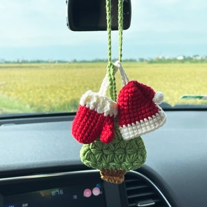 Crochet Christmas Car Hanging: Tree, Mitten, Sock, Hat Ornaments