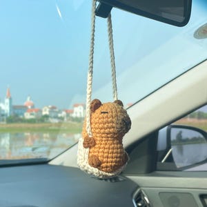 Capybara Auto Anhänger, häkeln Capybara Ornamente, Rückspiegel Anhänger, süßes Accessoire, Auto Dekoration, Auto Anhänger, Geschenk für Sie