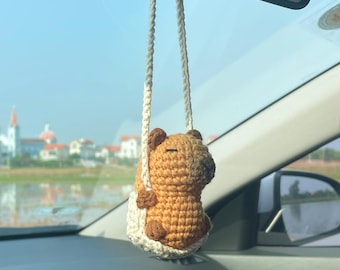 Crochet Capybara Car Hanging, Crochet Capybara Ornaments, Rearview Mirror Charm, Cute Accessory, Car Decorations, Car Charm, Gift for Her