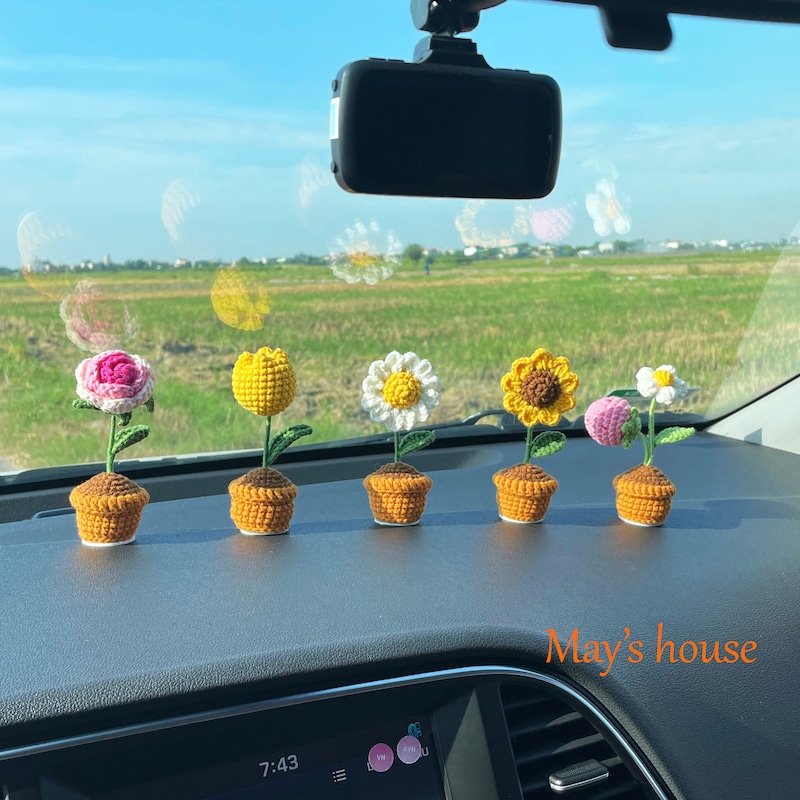 Crochet Potted Flower-Table/ Car Decoration- Rose, Lily, Daisy, Sunflower, Lavender, Lily of the valley, Tulip, Gift for any anniversary