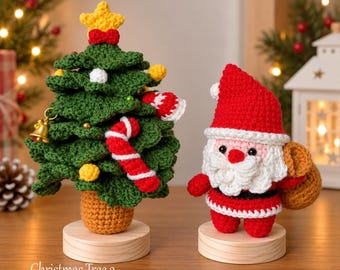Crochet Christmas Desk Decor, Handmade Christmas Tree, Santa, Snowman, Reindeer, Amigurumi Holiday Decorations, Christmas Gift