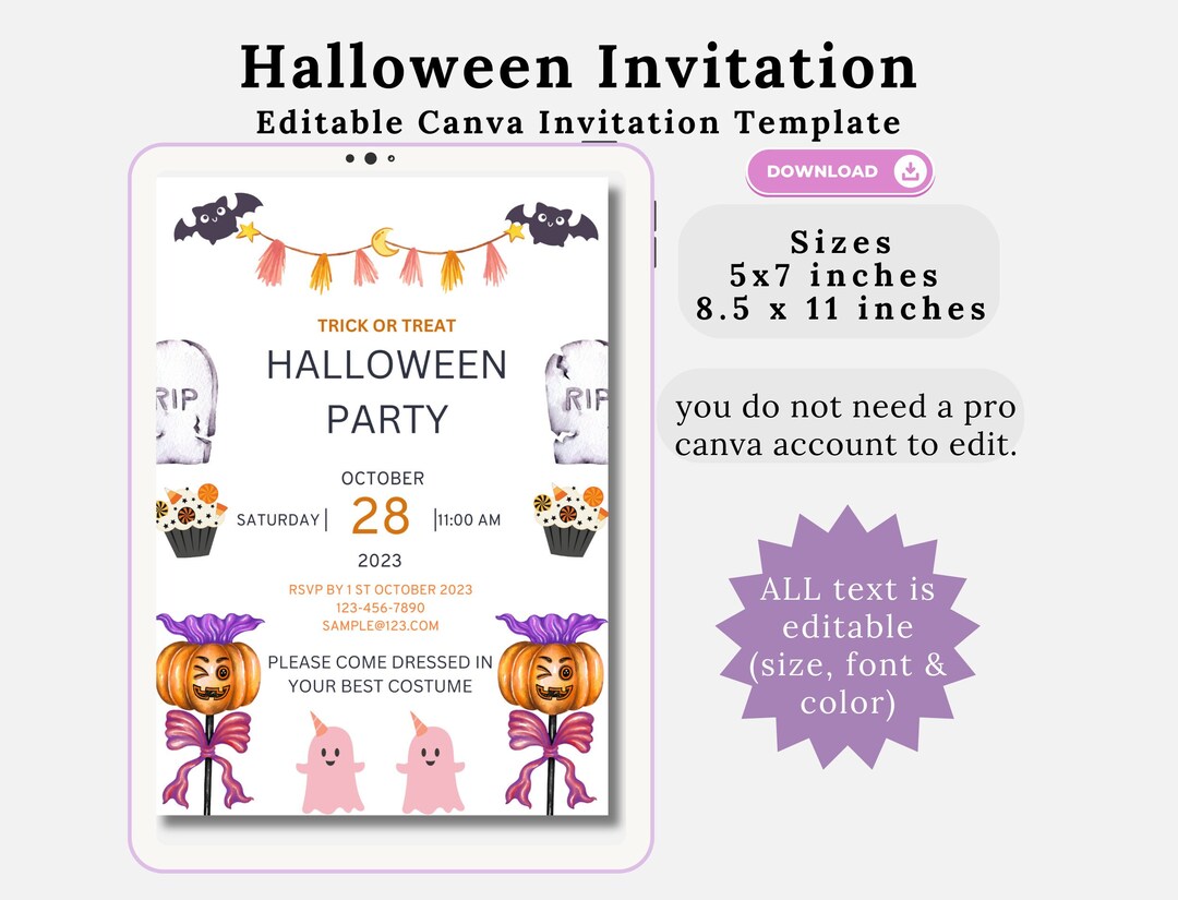 Editable Halloween Invite Halloween Invitation Canva Template - Etsy