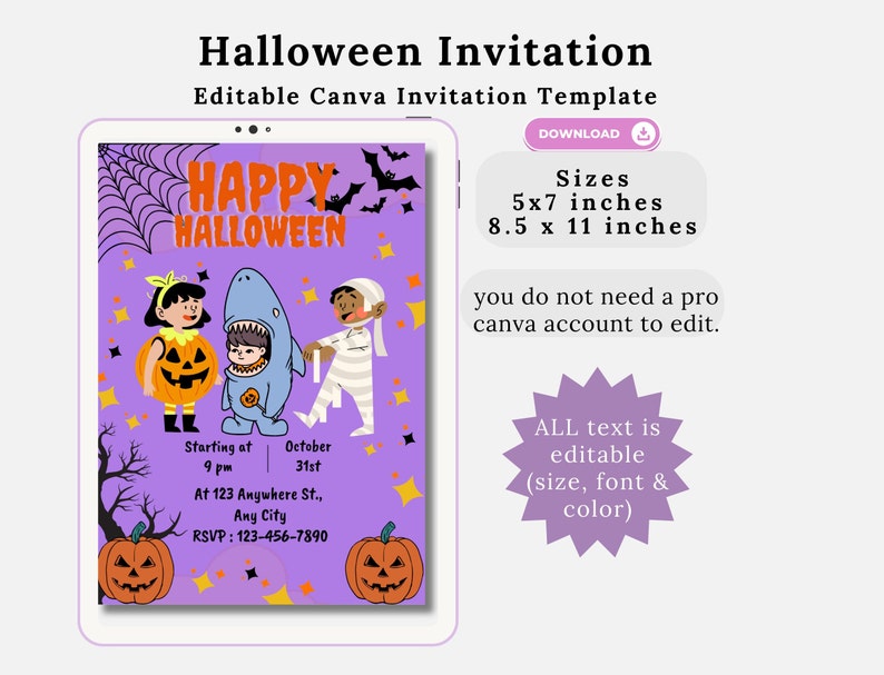 Editable Halloween Invite Flyer Halloween Invitation Canva Etsy