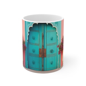 Indian Jaipur Door Print | Block Print | Gifts for Her | Gifts for Him | Microwave Safe Mug | Dishwasher Safe Mug | Ceramic Mug 11oz