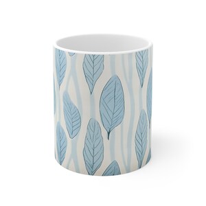 Leaf Block Print | Blue Boho Print | Gifts for Her | Gifts for Him | Microwave Safe Mug | Dishwasher Safe Mug | Ceramic Mug 11oz