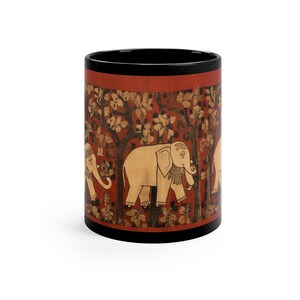Kalamkari Indian Elephant Print | Boho Print | Gifts for Her | Gifts for Him | Microwave Safe Mug | Dishwasher Safe Mug | Ceramic Mug 11oz